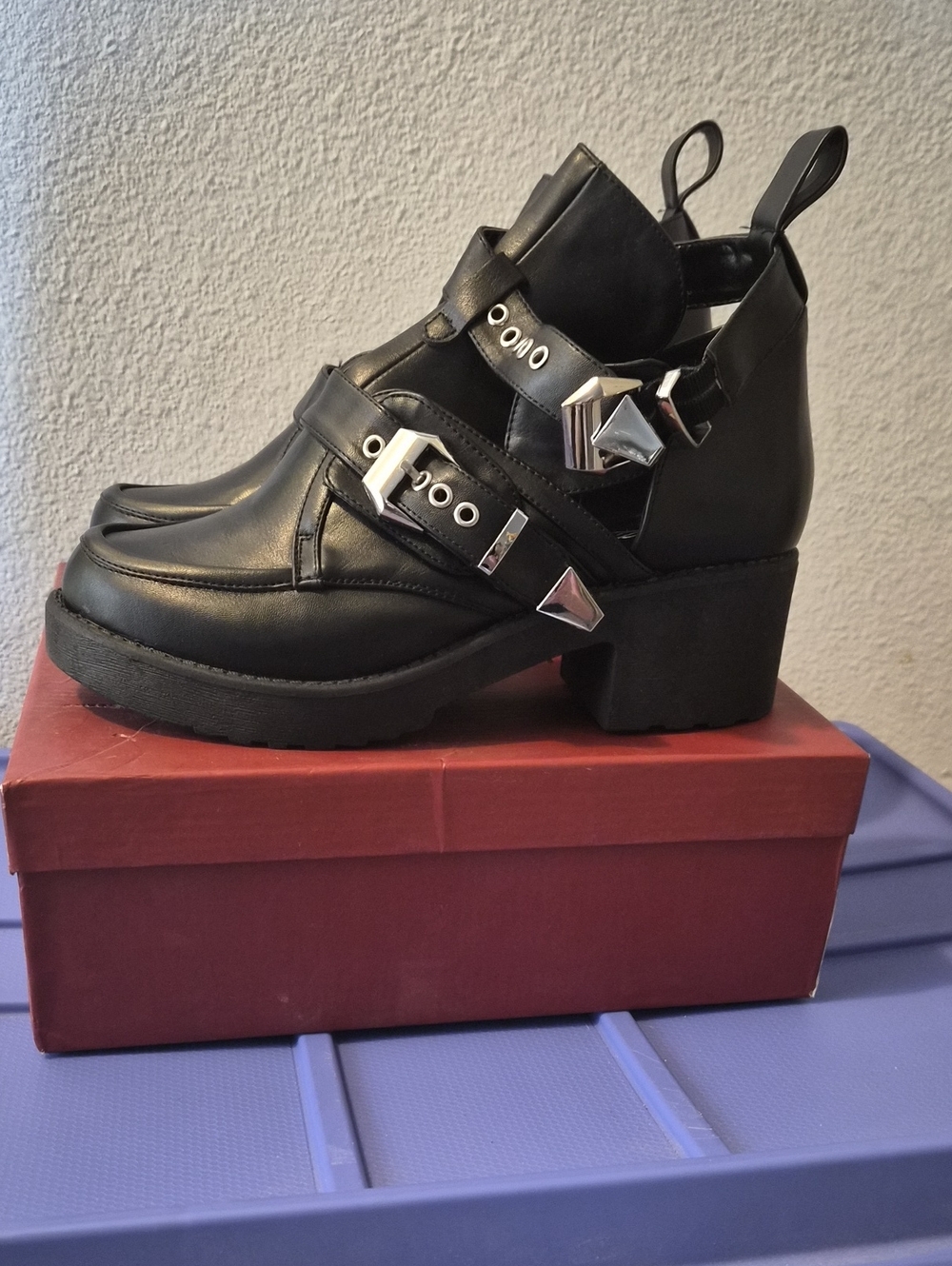 Refresh Black Ankle Booties with Silver Buckles